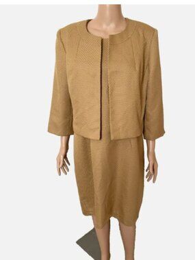 DANILLO Gold Topper Jacket & Sleeveless Textured Dress Set Gold Size 14